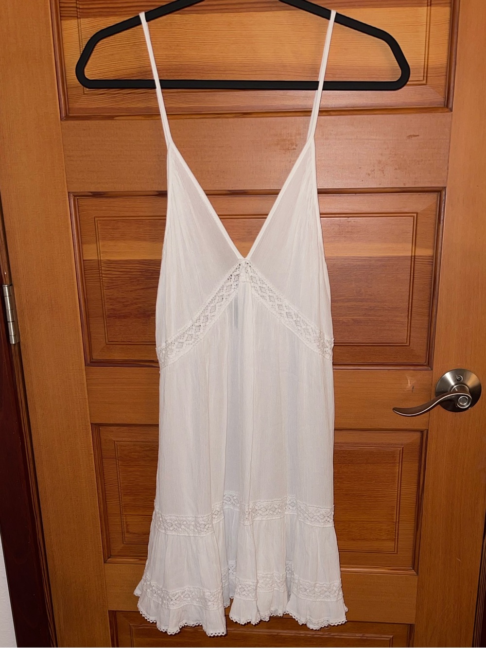 Aqua White Lace-Trim Slip Dress - V-Neck & Spaghetti Straps - NWOT - Medium